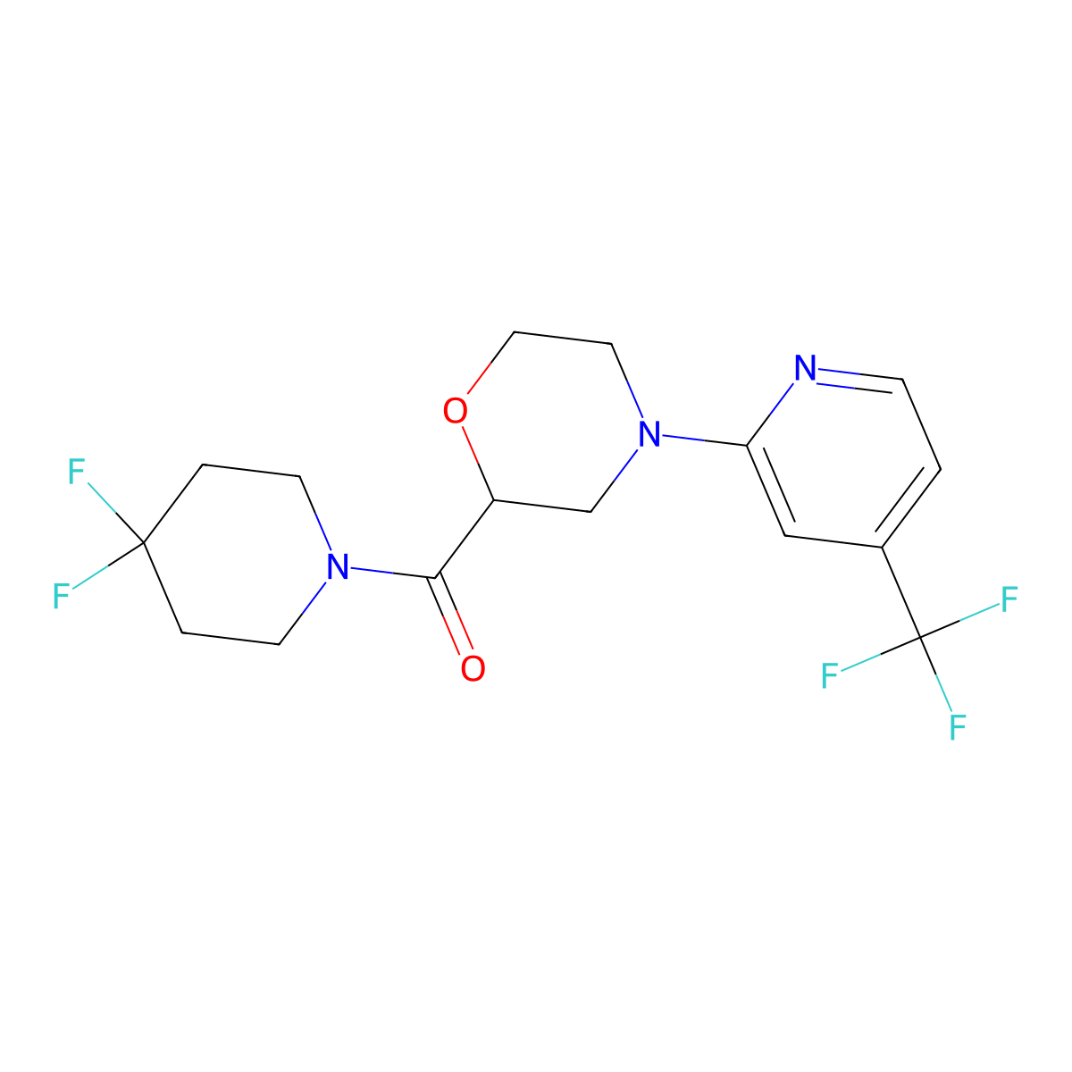 2-(4,4-Difluoropiperidine-1-carbonyl)-4-[4-(trifluoromethyl)pyridin-2-yl]morpholine molecular structure, CAS 2741920-46-5