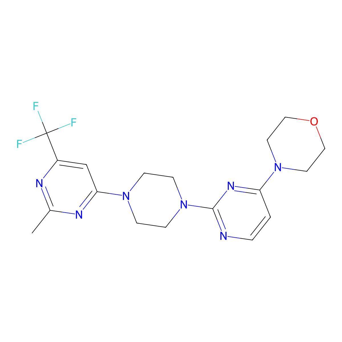 4-(2-{4-[2-Methyl-6-(trifluoromethyl)pyrimidin-4-yl]piperazin-1-yl}pyrimidin-4-yl)morpholine molecular structure, CAS 2741920-50-1