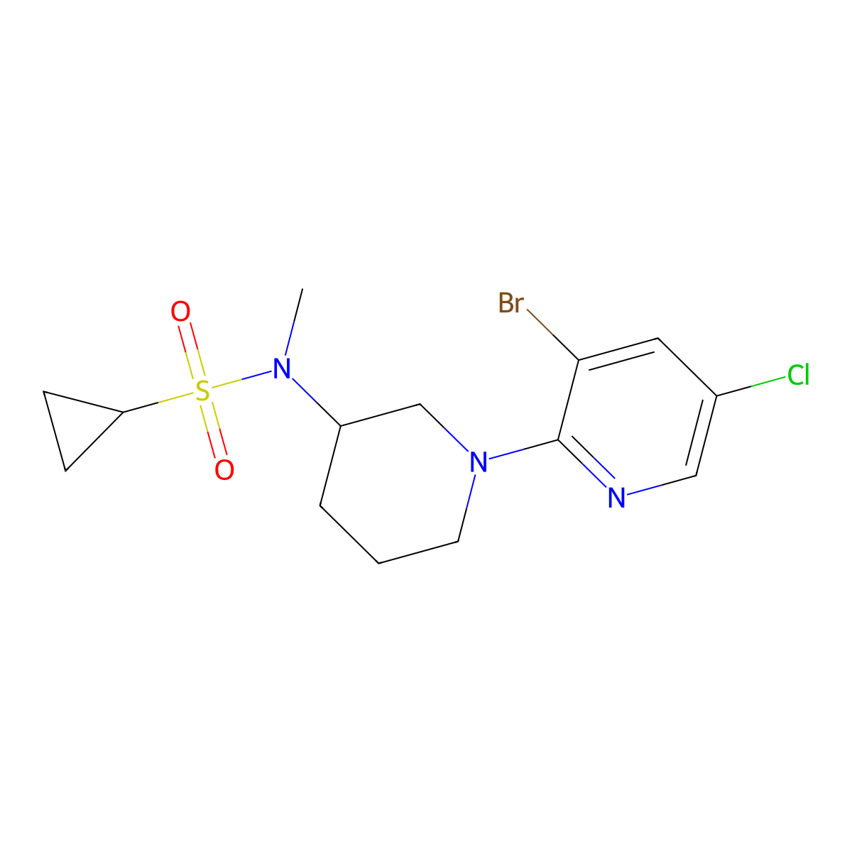 N-[1-(3-bromo-5-chloropyridin-2-yl)piperidin-3-yl]-N-methylcyclopropanesulfonamide molecular structure, CAS 2741920-51-2