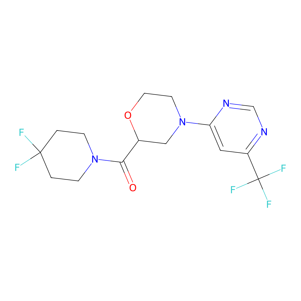 2-(4,4-Difluoropiperidine-1-carbonyl)-4-[6-(trifluoromethyl)pyrimidin-4-yl]morpholine molecular structure, CAS 2741920-53-4