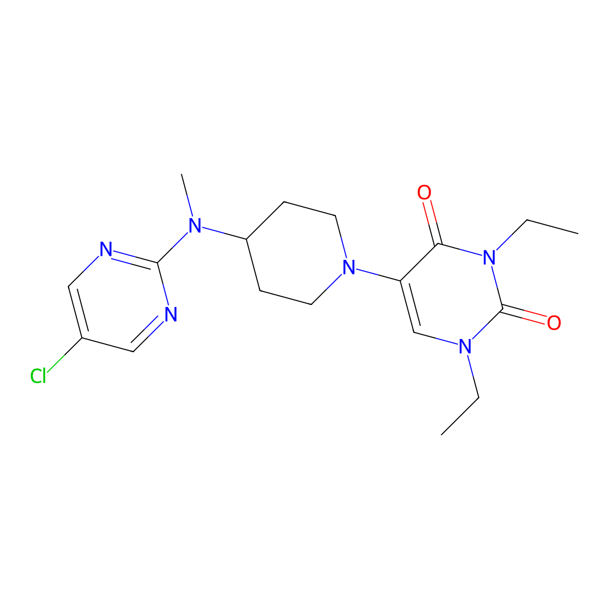 5-{4-[(5-Chloropyrimidin-2-yl)(methyl)amino]piperidin-1-yl}-1,3-diethyl-1,2,3,4-tetrahydropyrimidine-2,4-dione molecular structure, CAS 2741920-55-6