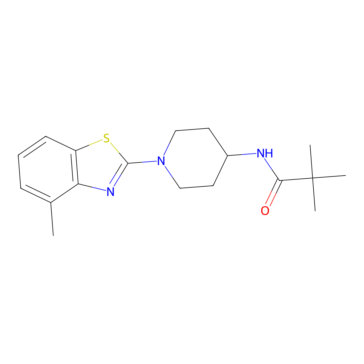 2,2-dimethyl-N-[1-(4-methyl-1,3-benzothiazol-2-yl)piperidin-4-yl]propanamide molecular structure, CAS 2741920-58-9