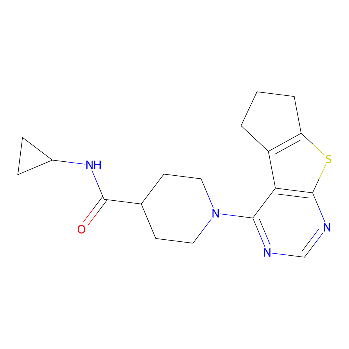 N-cyclopropyl-1-{7-thia-9,11-diazatricyclo[6.4.0.0^{2,6}]dodeca-1(8),2(6),9,11-tetraen-12-yl}piperidine-4-carboxamide molecular structure, CAS 2741920-59-0