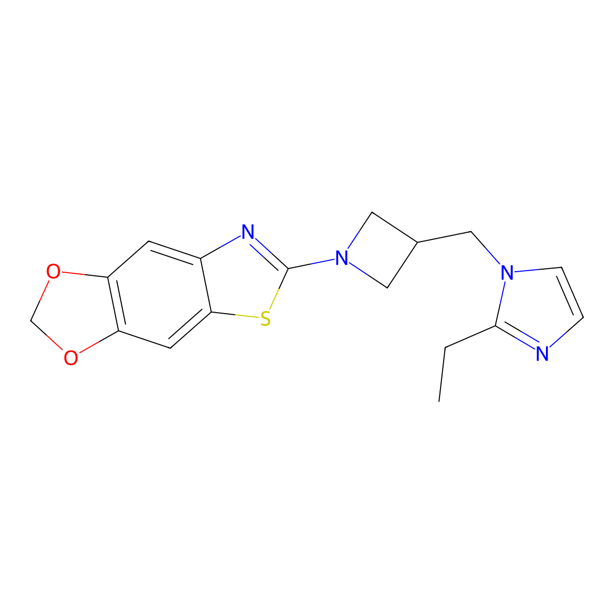 6-[3-[(2-Ethylimidazol-1-yl)methyl]azetidin-1-yl]-[1,3]dioxolo[4,5-f][1,3]benzothiazole molecular structure, CAS 2741920-63-6