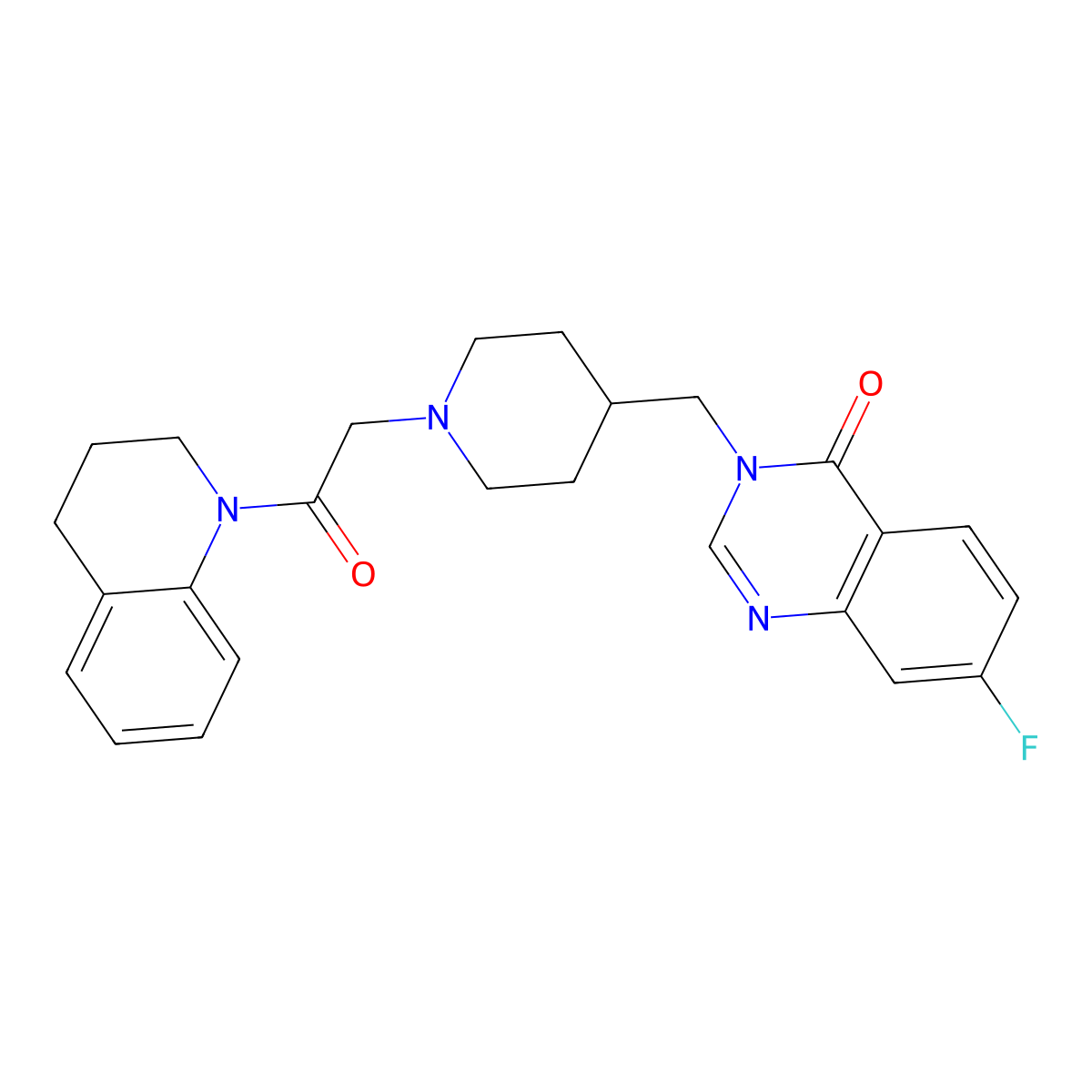 7-Fluoro-3-({1-[2-oxo-2-(1,2,3,4-tetrahydroquinolin-1-yl)ethyl]piperidin-4-yl}methyl)-3,4-dihydroquinazolin-4-one molecular structure, CAS 2741920-68-1