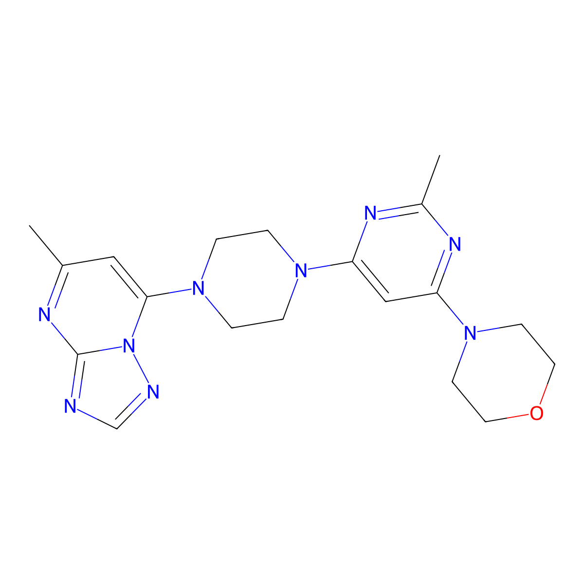 4-[2-Methyl-6-(4-{5-methyl-[1,2,4]triazolo[1,5-a]pyrimidin-7-yl}piperazin-1-yl)pyrimidin-4-yl]morpholine molecular structure, CAS 2741920-69-2