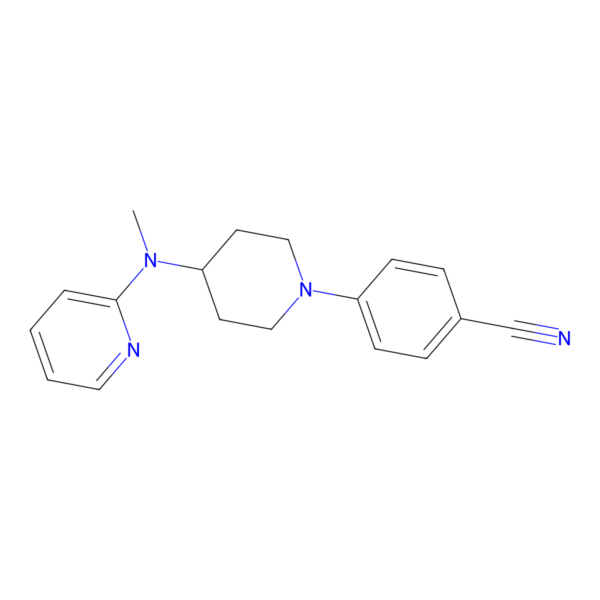 4-{4-[Methyl(pyridin-2-yl)amino]piperidin-1-yl}benzonitrile molecular structure, CAS 2741920-70-5