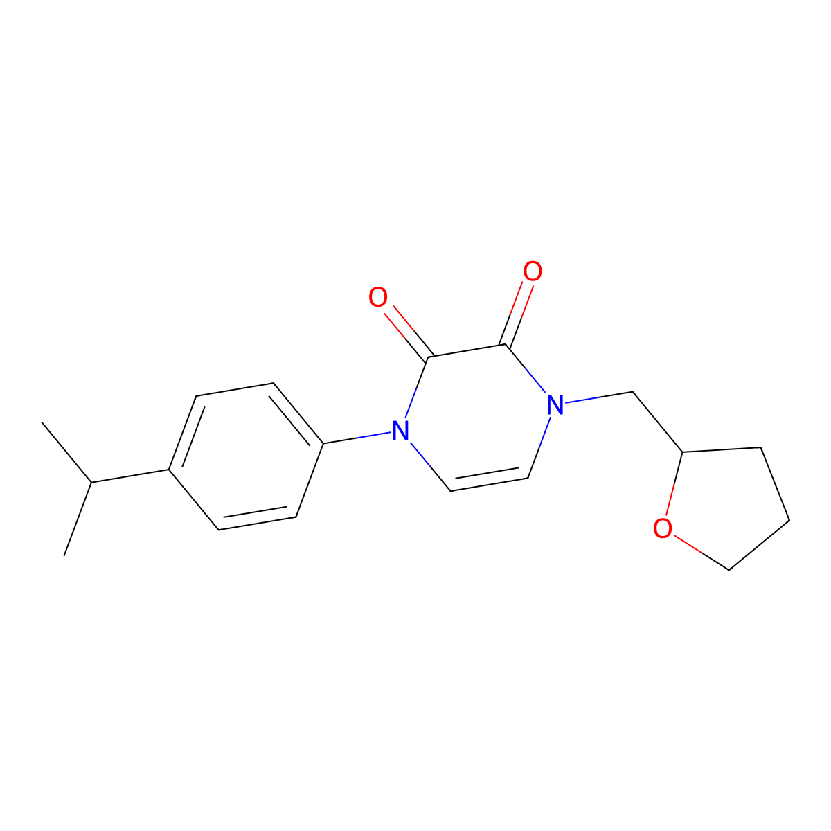 1-[(Oxolan-2-yl)methyl]-4-[4-(propan-2-yl)phenyl]-1,2,3,4-tetrahydropyrazine-2,3-dione molecular structure, CAS 2741920-72-7