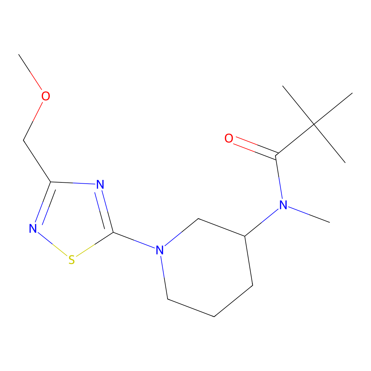 N-{1-[3-(methoxymethyl)-1,2,4-thiadiazol-5-yl]piperidin-3-yl}-N,2,2-trimethylpropanamide molecular structure, CAS 2741920-74-9