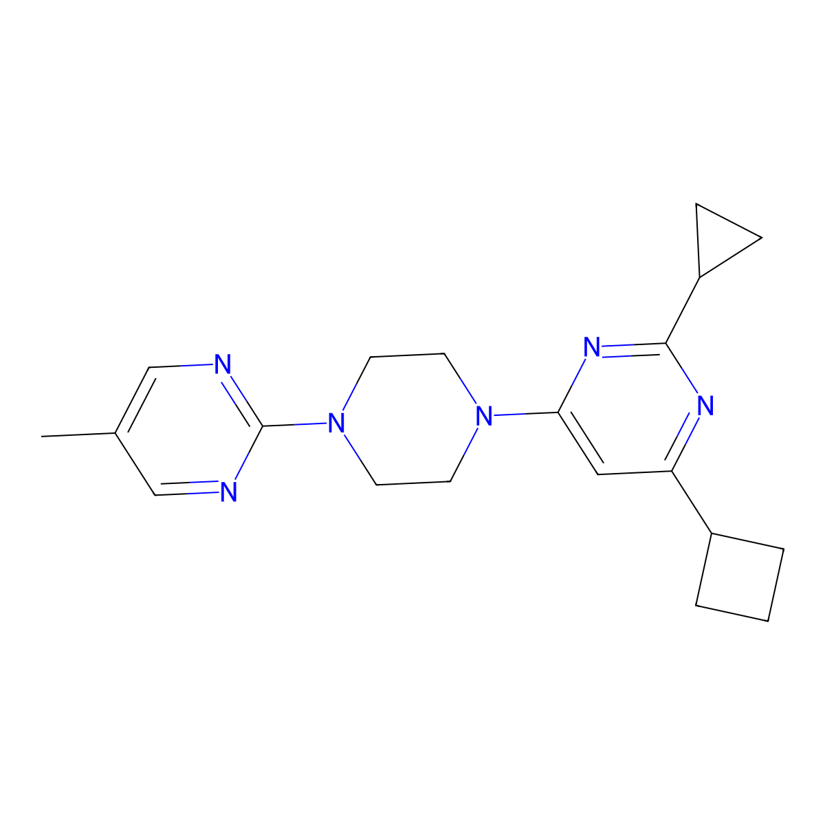 4-Cyclobutyl-2-cyclopropyl-6-[4-(5-methylpyrimidin-2-yl)piperazin-1-yl]pyrimidine molecular structure, CAS 2741920-76-1