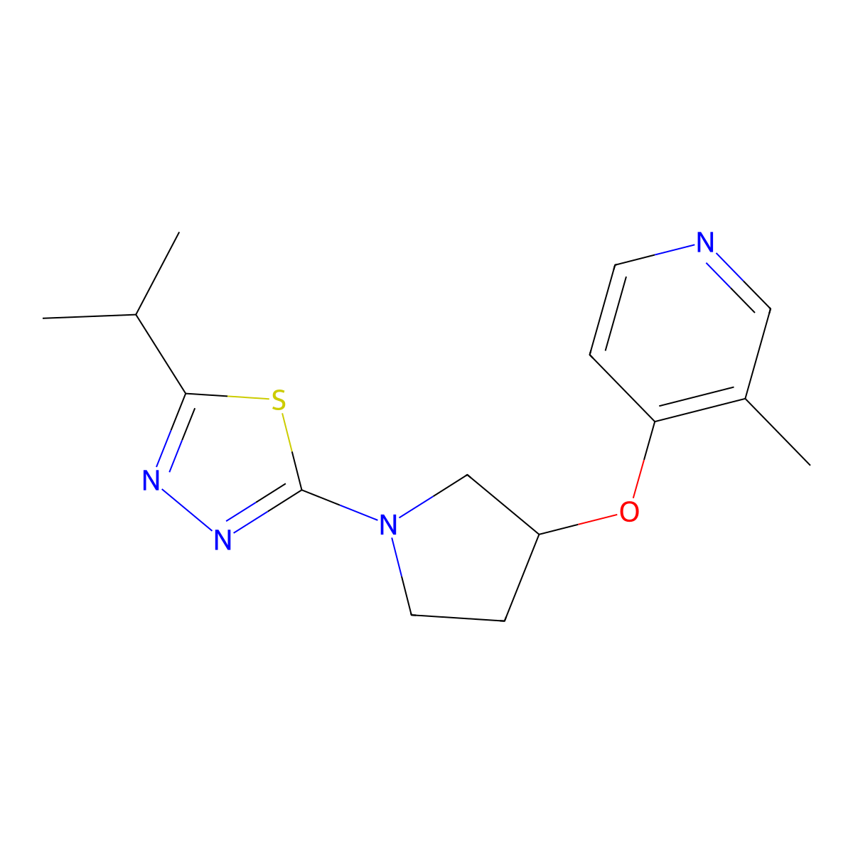 3-Methyl-4-({1-[5-(propan-2-yl)-1,3,4-thiadiazol-2-yl]pyrrolidin-3-yl}oxy)pyridine molecular structure, CAS 2741920-77-2