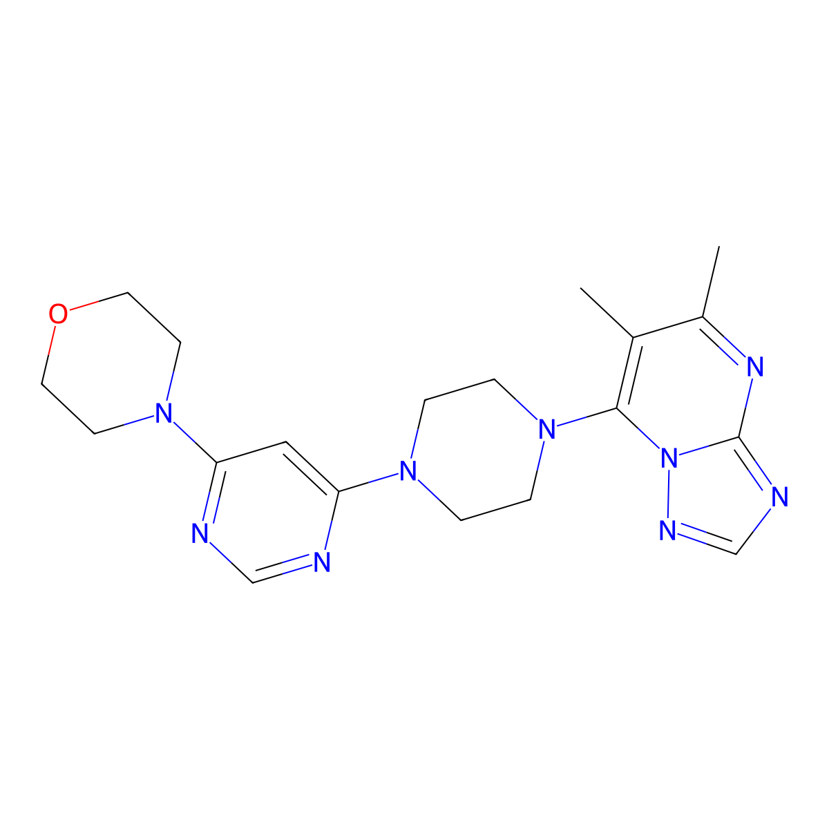 4-[6-(4-{5,6-Dimethyl-[1,2,4]triazolo[1,5-a]pyrimidin-7-yl}piperazin-1-yl)pyrimidin-4-yl]morpholine molecular structure, CAS 2741920-78-3