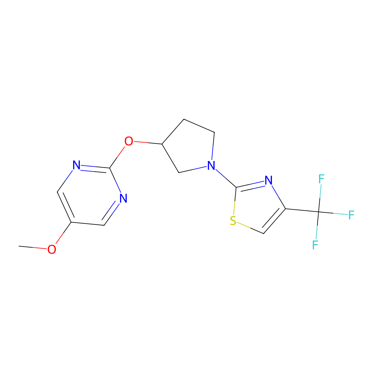 5-Methoxy-2-({1-[4-(trifluoromethyl)-1,3-thiazol-2-yl]pyrrolidin-3-yl}oxy)pyrimidine molecular structure, CAS 2741920-81-8