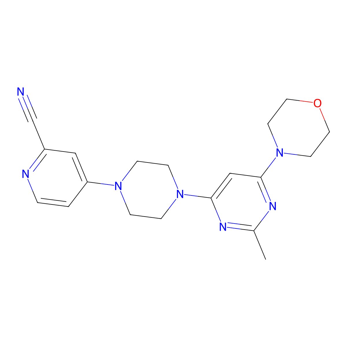 4-{4-[2-Methyl-6-(morpholin-4-yl)pyrimidin-4-yl]piperazin-1-yl}pyridine-2-carbonitrile molecular structure, CAS 2741920-85-2