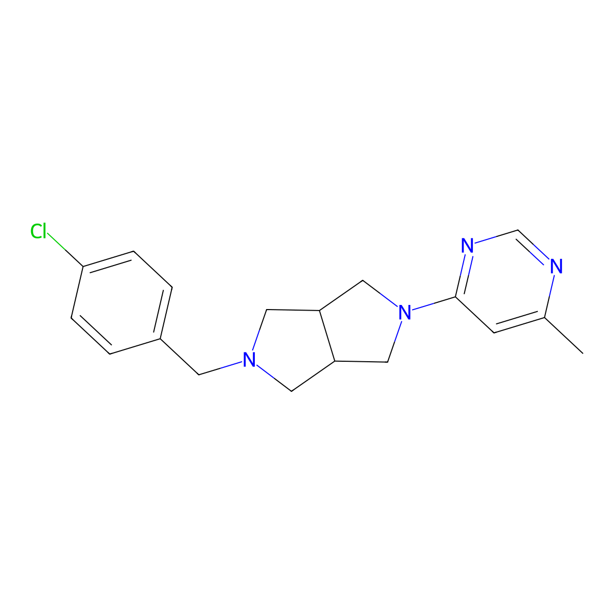 4-{5-[(4-Chlorophenyl)methyl]-octahydropyrrolo[3,4-c]pyrrol-2-yl}-6-methylpyrimidine molecular structure, CAS 2741920-89-6