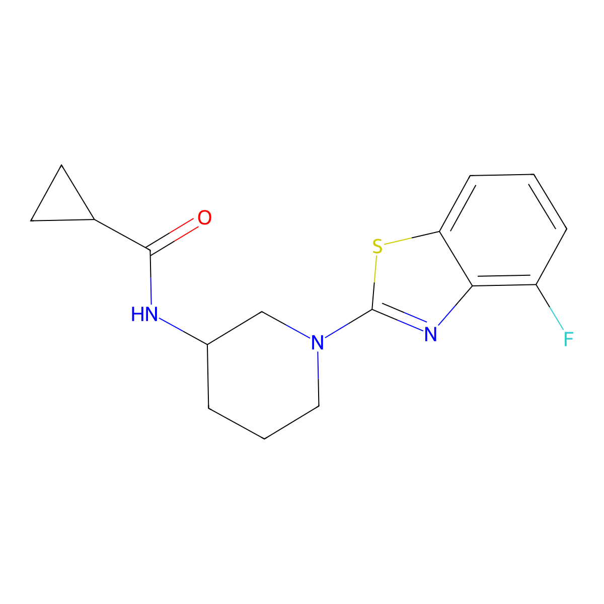 N-[1-(4-fluoro-1,3-benzothiazol-2-yl)piperidin-3-yl]cyclopropanecarboxamide molecular structure, CAS 2741920-90-9