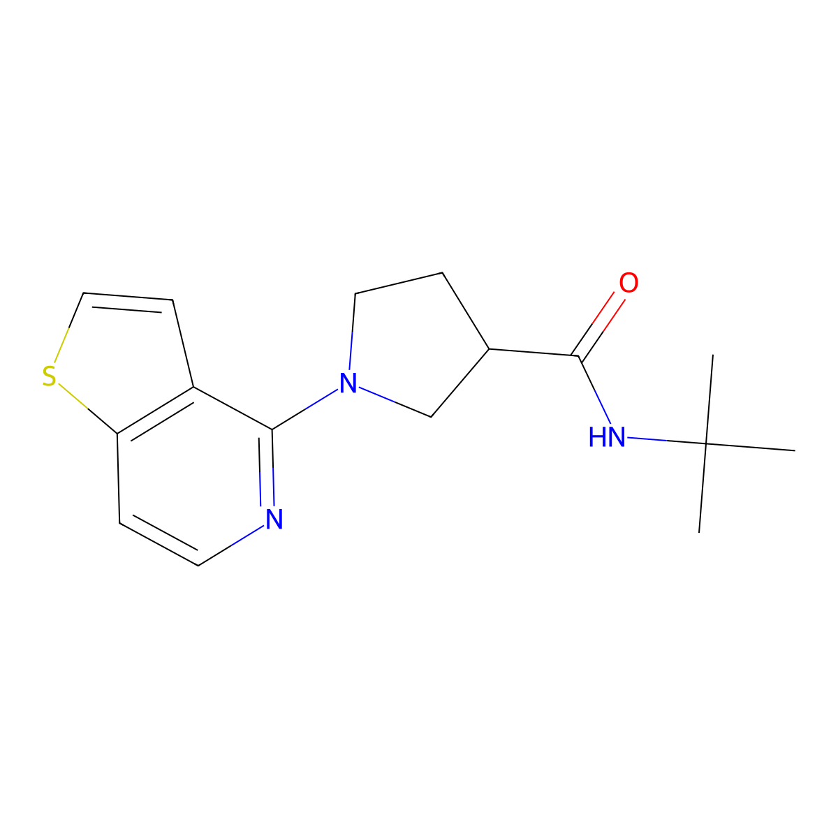 N-tert-butyl-1-{thieno[3,2-c]pyridin-4-yl}pyrrolidine-3-carboxamide molecular structure, CAS 2741920-91-0