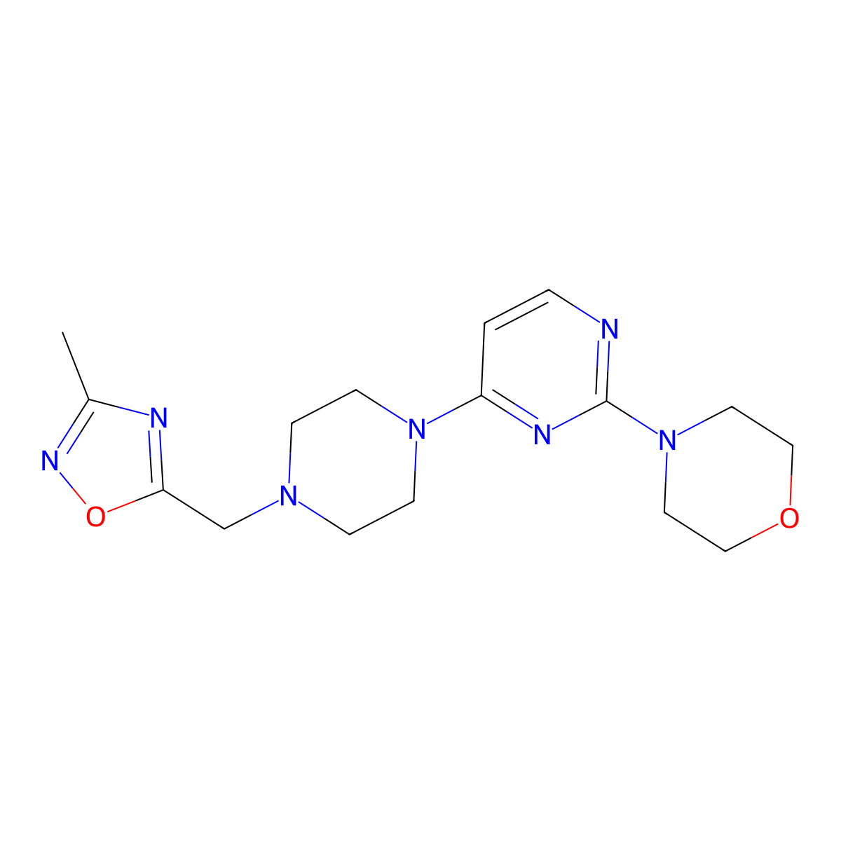 4-(4-{4-[(3-Methyl-1,2,4-oxadiazol-5-yl)methyl]piperazin-1-yl}pyrimidin-2-yl)morpholine molecular structure, CAS 2741920-92-1