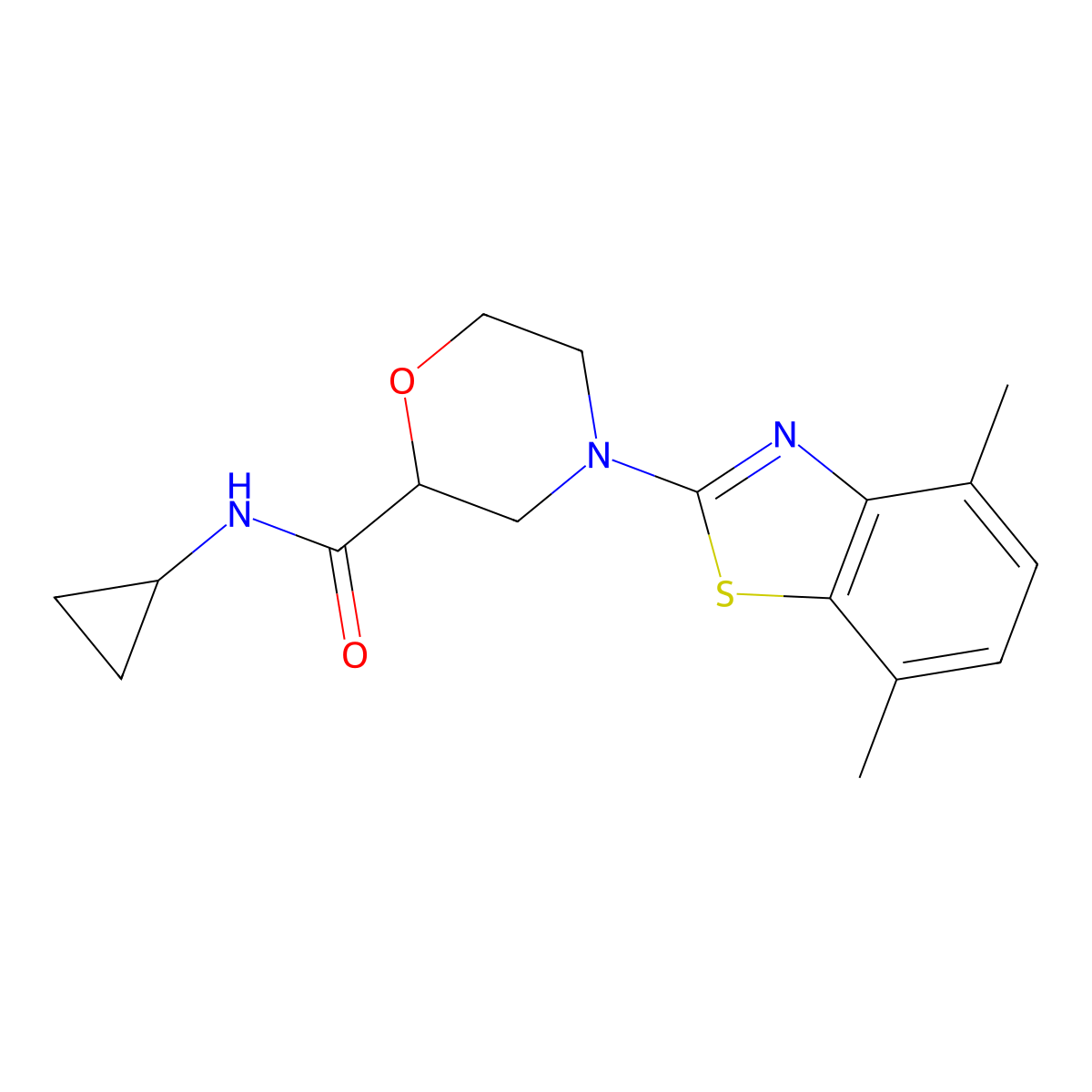 N-cyclopropyl-4-(4,7-dimethyl-1,3-benzothiazol-2-yl)morpholine-2-carboxamide molecular structure, CAS 2741920-94-3