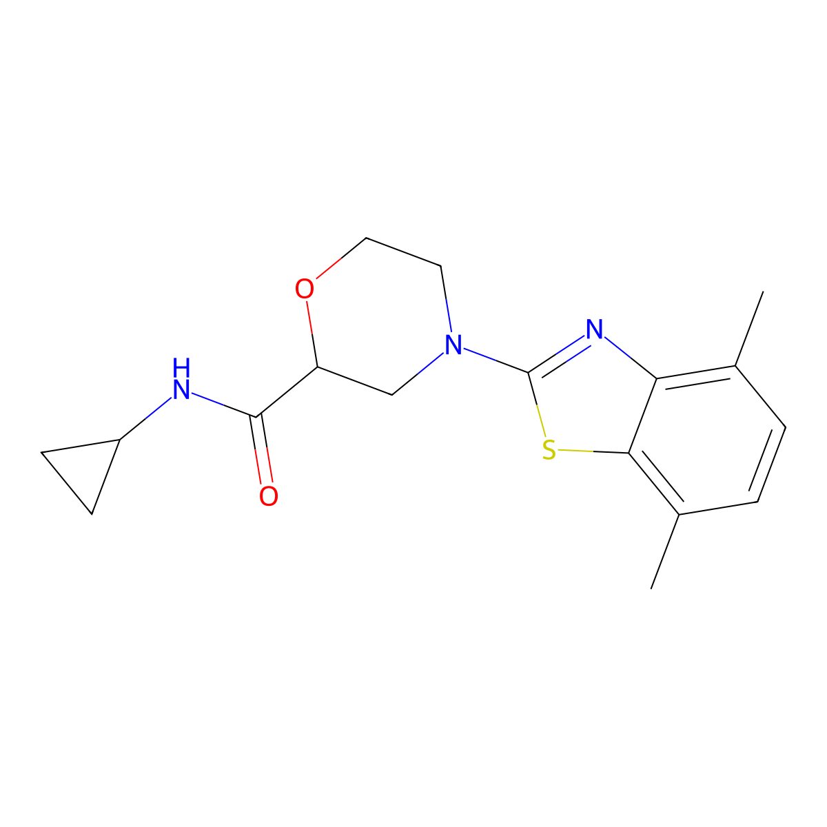 N-cyclopropyl-4-(4,7-dimethyl-1,3-benzothiazol-2-yl)morpholine-2-carboxamide molecular structure, CAS 2741920-94-3