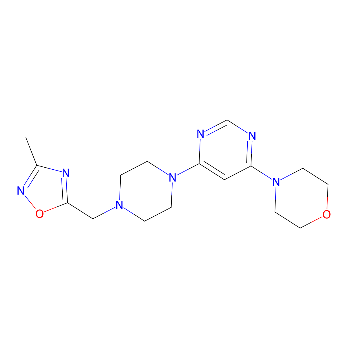 4-(6-{4-[(3-Methyl-1,2,4-oxadiazol-5-yl)methyl]piperazin-1-yl}pyrimidin-4-yl)morpholine molecular structure, CAS 2741920-97-6