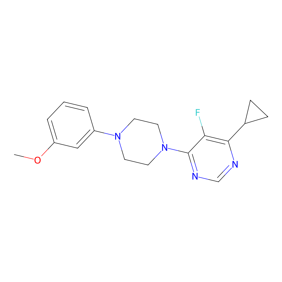 4-Cyclopropyl-5-fluoro-6-[4-(3-methoxyphenyl)piperazin-1-yl]pyrimidine molecular structure, CAS 2741920-99-8