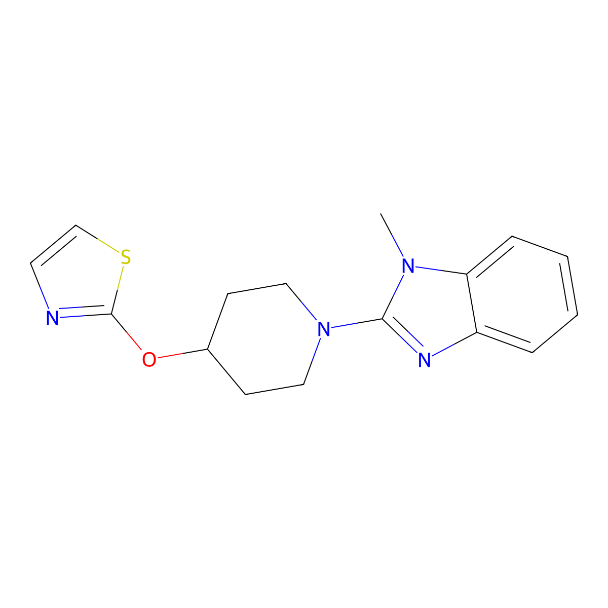 1-methyl-2-[4-(1,3-thiazol-2-yloxy)piperidin-1-yl]-1H-1,3-benzodiazole molecular structure, CAS 2741921-03-7
