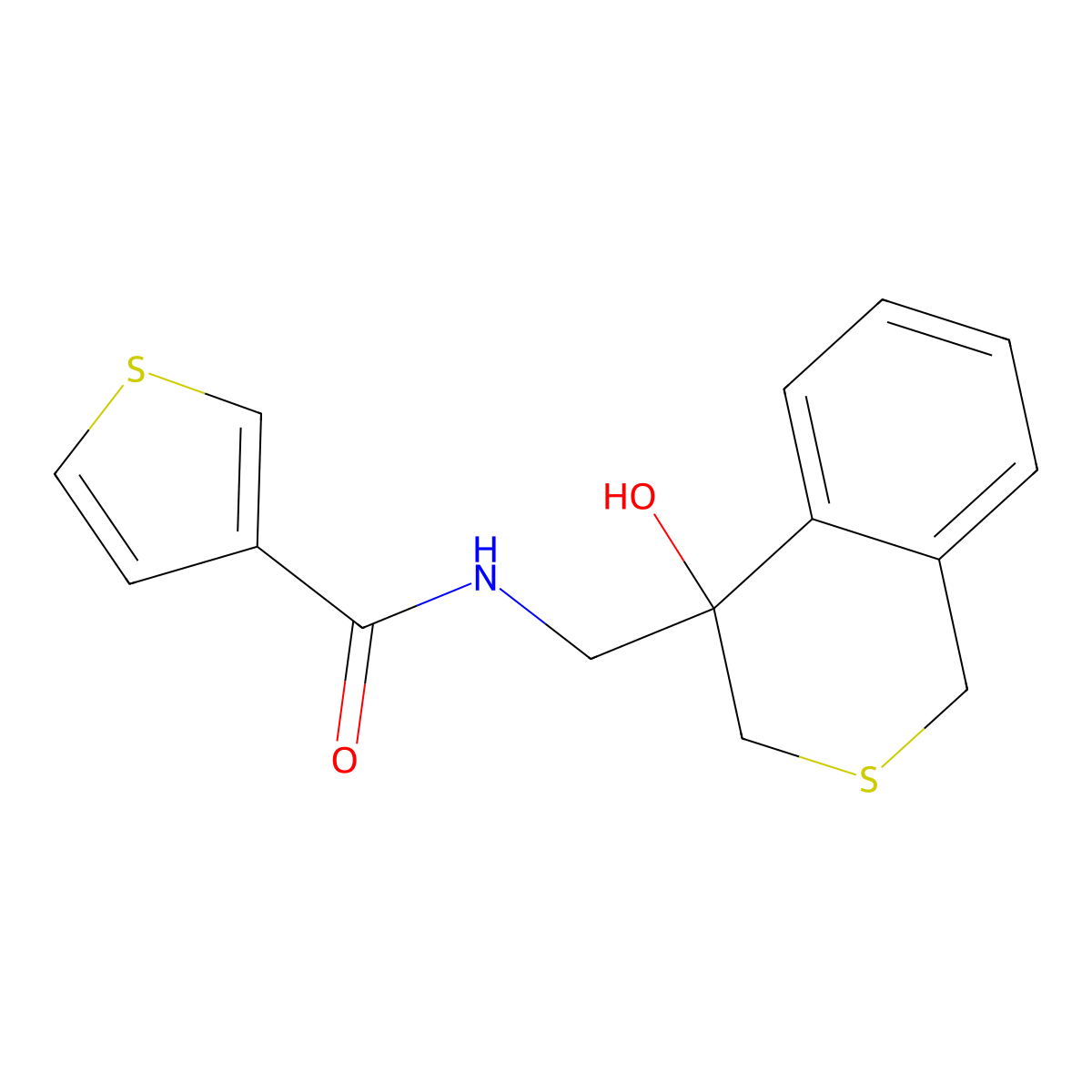 N-[(4-hydroxy-3,4-dihydro-1H-2-benzothiopyran-4-yl)methyl]thiophene-3-carboxamide molecular structure, CAS 2741921-04-8