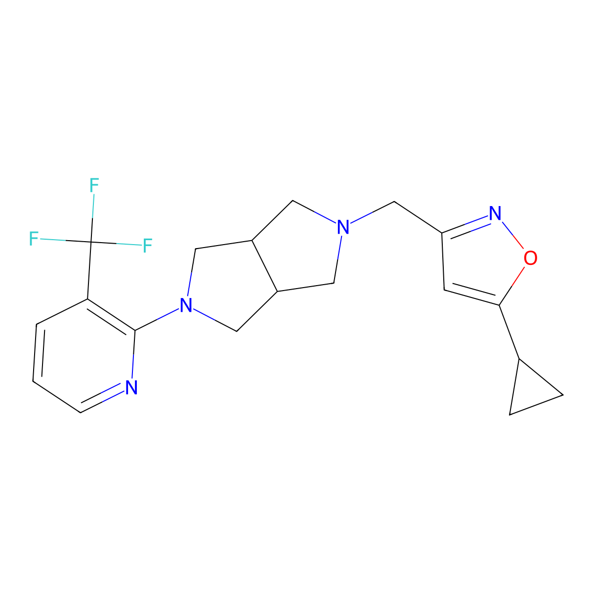 2-{5-[(5-Cyclopropyl-1,2-oxazol-3-yl)methyl]-octahydropyrrolo[3,4-c]pyrrol-2-yl}-3-(trifluoromethyl)pyridine molecular structure, CAS 2741921-08-2