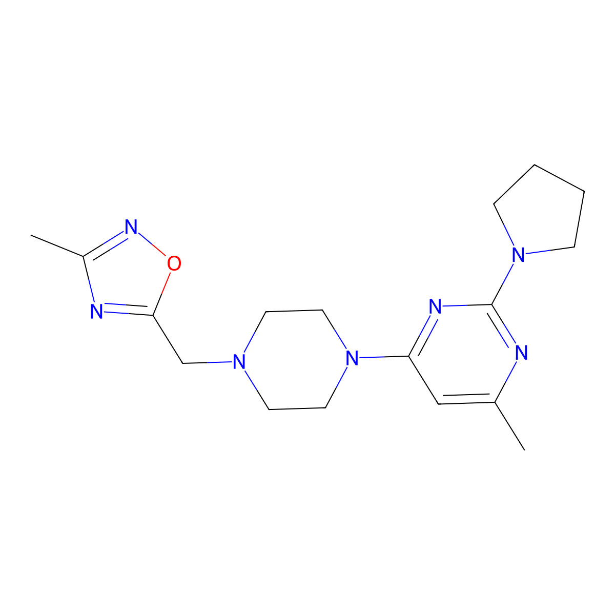 4-Methyl-6-{4-[(3-methyl-1,2,4-oxadiazol-5-yl)methyl]piperazin-1-yl}-2-(pyrrolidin-1-yl)pyrimidine molecular structure, CAS 2741921-10-6