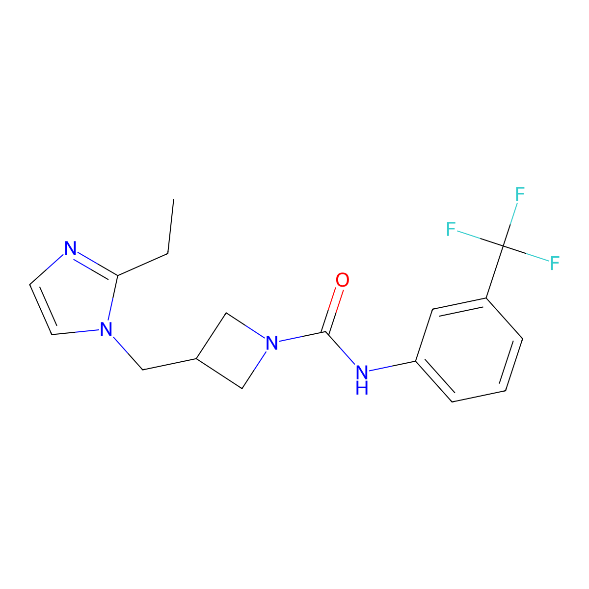 3-[(2-ethyl-1H-imidazol-1-yl)methyl]-N-[3-(trifluoromethyl)phenyl]azetidine-1-carboxamide molecular structure, CAS 2741921-11-7
