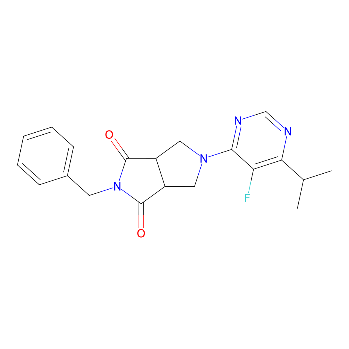 2-Benzyl-5-[5-fluoro-6-(propan-2-yl)pyrimidin-4-yl]-octahydropyrrolo[3,4-c]pyrrole-1,3-dione molecular structure, CAS 2741921-13-9