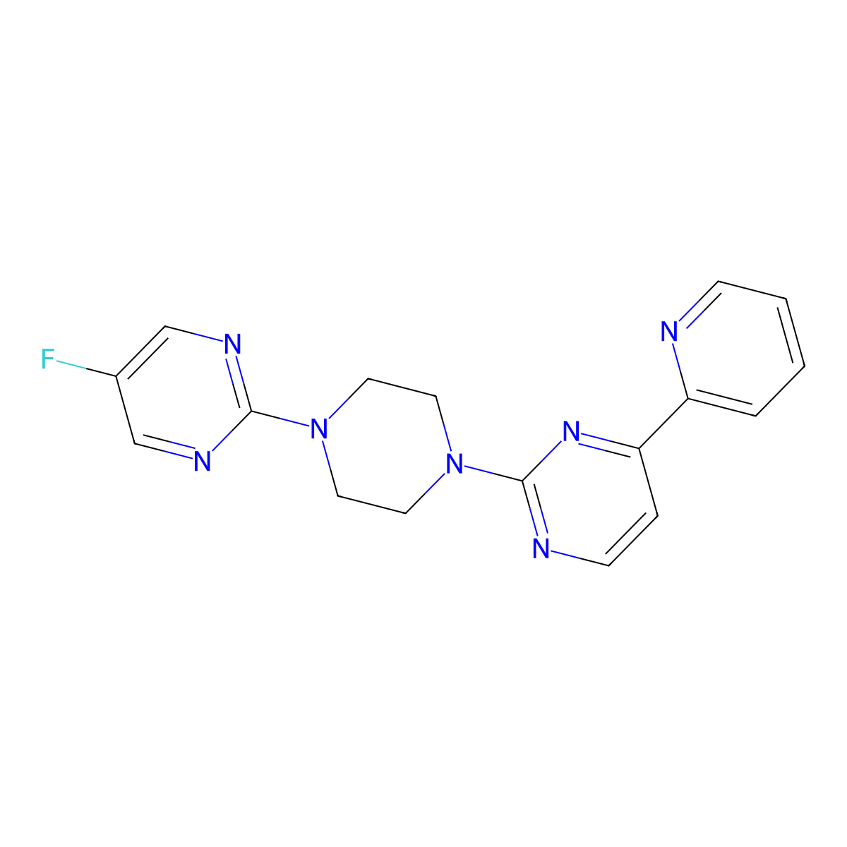 2-[4-(5-Fluoropyrimidin-2-yl)piperazin-1-yl]-4-(pyridin-2-yl)pyrimidine molecular structure, CAS 2741921-17-3
