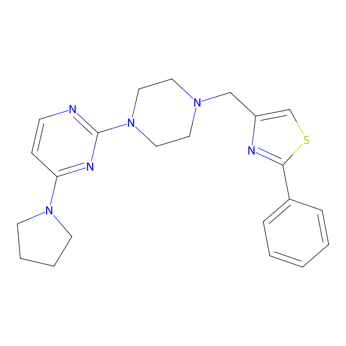2-{4-[(2-Phenyl-1,3-thiazol-4-yl)methyl]piperazin-1-yl}-4-(pyrrolidin-1-yl)pyrimidine molecular structure, CAS 2741921-18-4