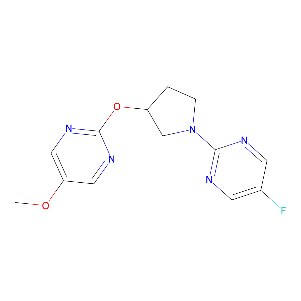 5-Fluoro-2-{3-[(5-methoxypyrimidin-2-yl)oxy]pyrrolidin-1-yl}pyrimidine molecular structure, CAS 2741921-27-5