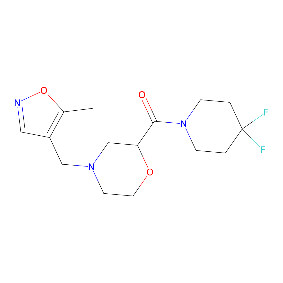 2-(4,4-Difluoropiperidine-1-carbonyl)-4-[(5-methyl-1,2-oxazol-4-yl)methyl]morpholine molecular structure, CAS 2741921-39-9