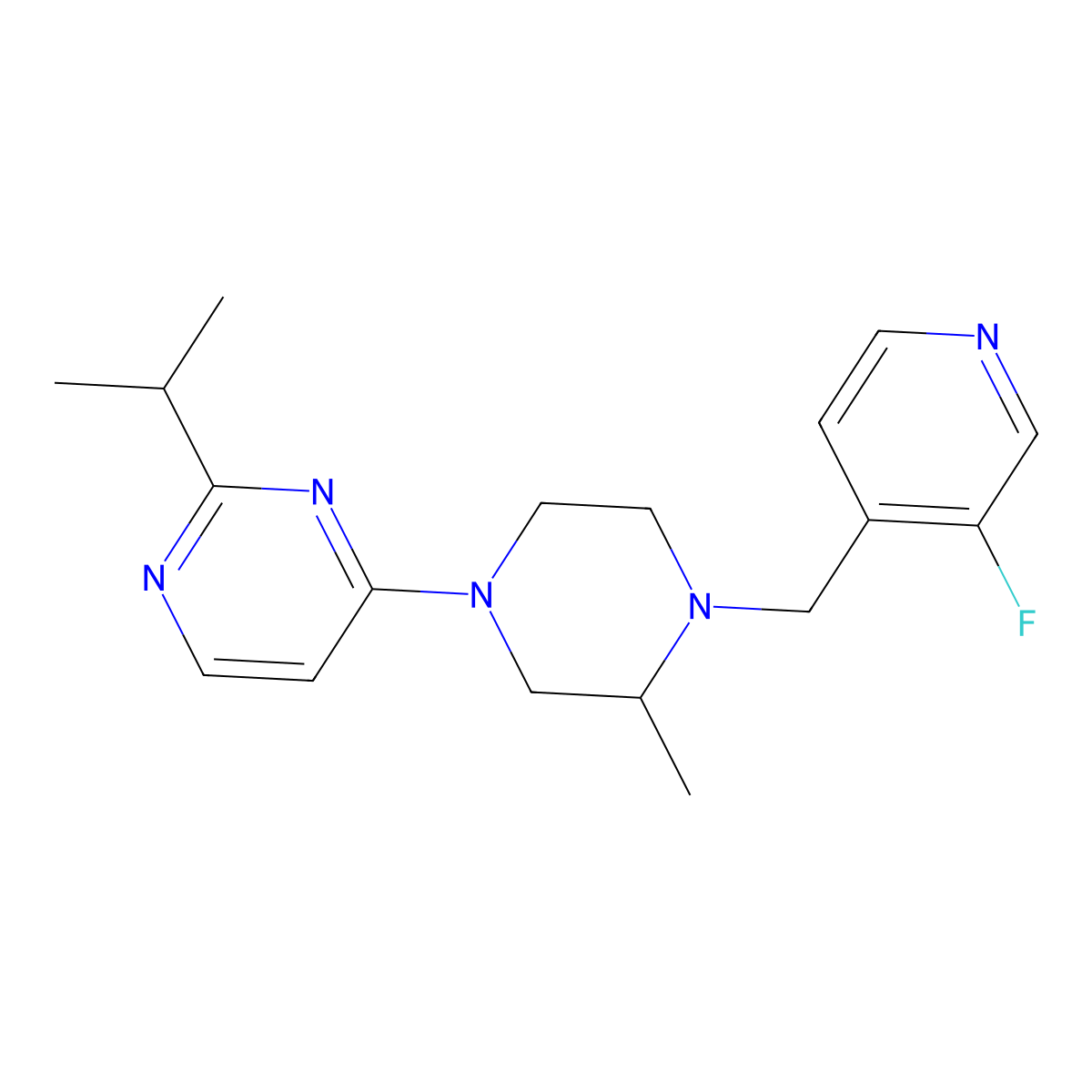 4-{4-[(3-Fluoropyridin-4-yl)methyl]-3-methylpiperazin-1-yl}-2-(propan-2-yl)pyrimidine molecular structure, CAS 2741921-41-3