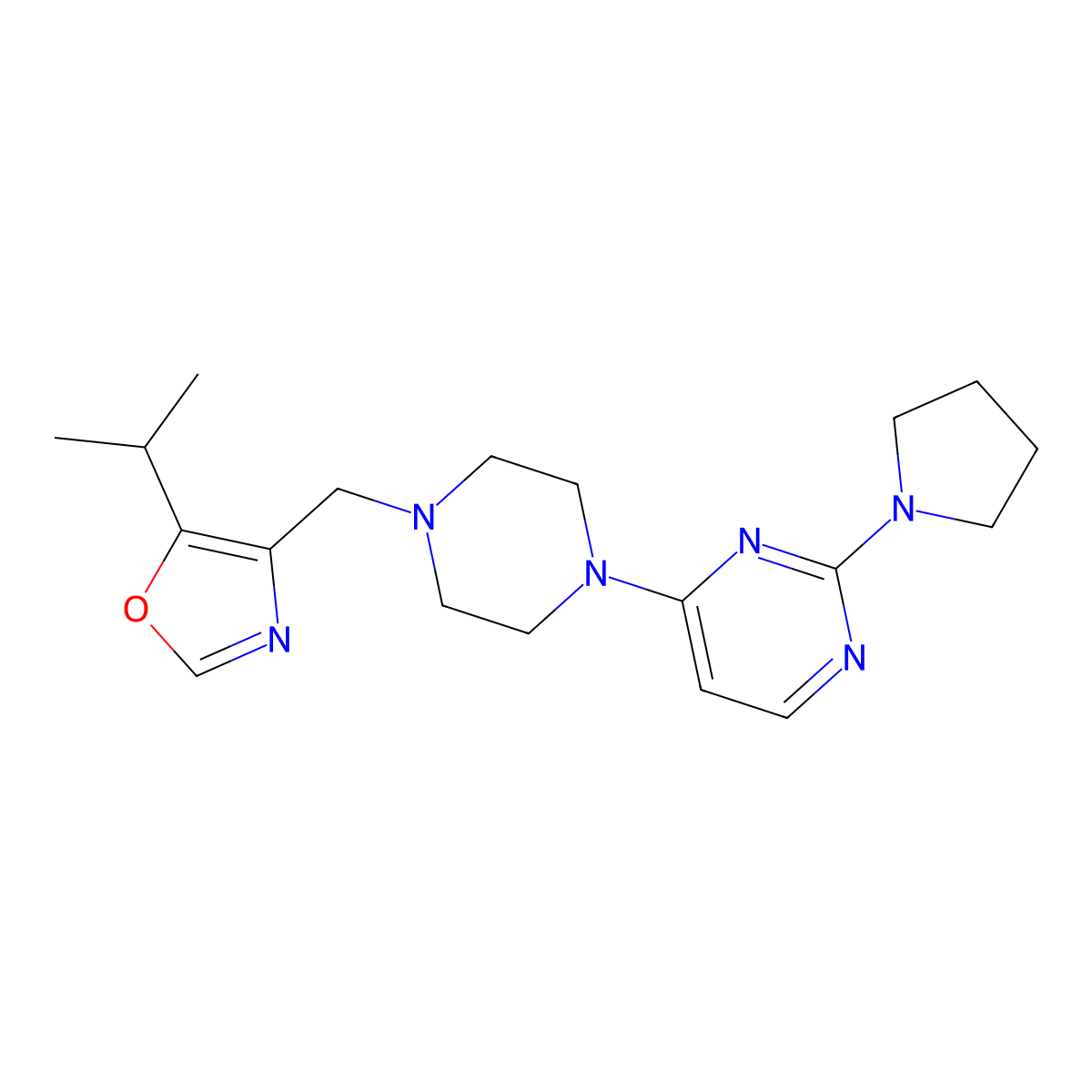 4-(4-{[5-(Propan-2-yl)-1,3-oxazol-4-yl]methyl}piperazin-1-yl)-2-(pyrrolidin-1-yl)pyrimidine molecular structure, CAS 2741921-50-4