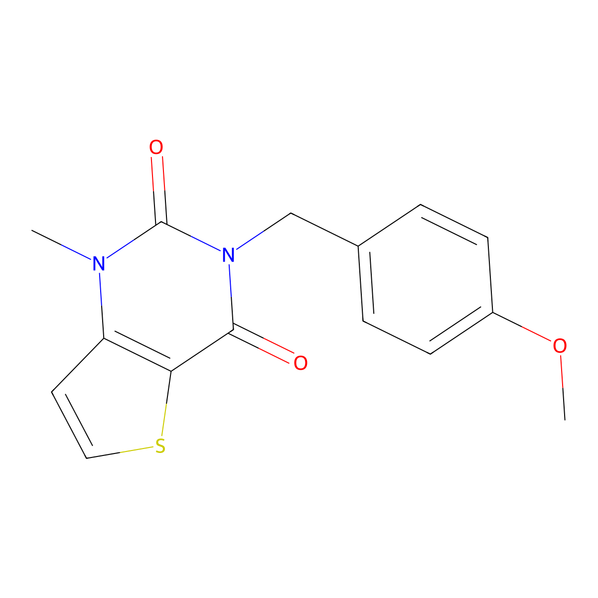 3-[(4-methoxyphenyl)methyl]-1-methyl-1H,2H,3H,4H-thieno[3,2-d]pyrimidine-2,4-dione molecular structure, CAS 2741921-52-6