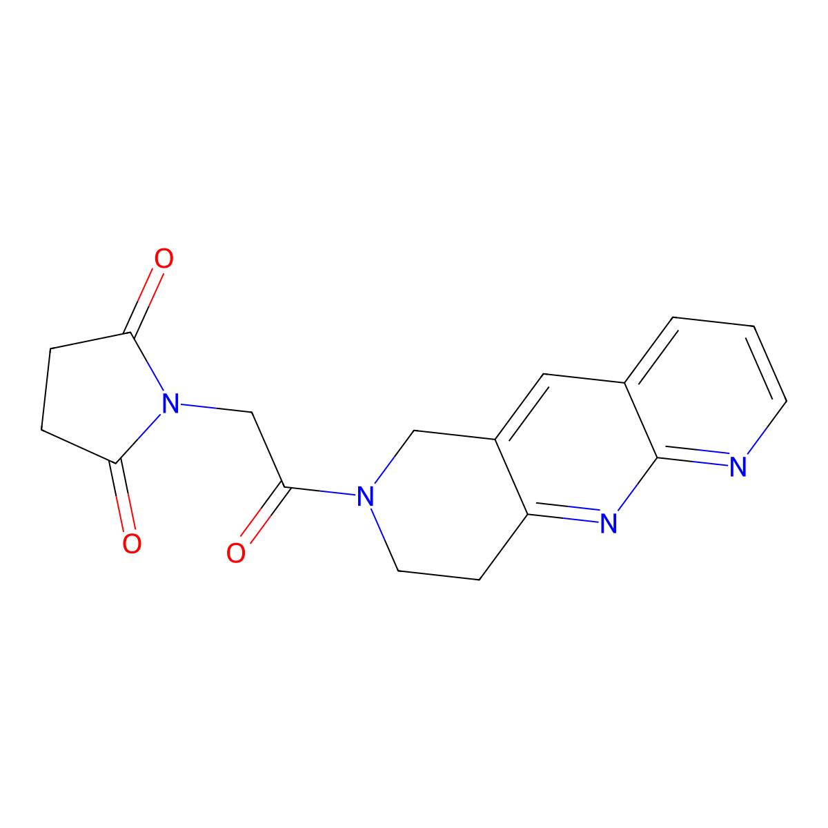 1-(2-oxo-2-{6H,7H,8H,9H-pyrido[2,3-b]1,6-naphthyridin-7-yl}ethyl)pyrrolidine-2,5-dione molecular structure, CAS 2741921-54-8