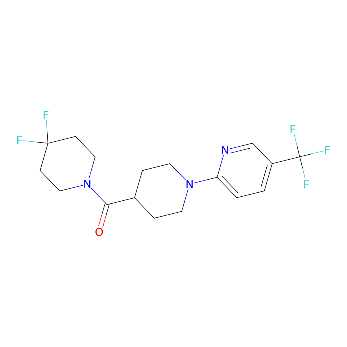 2-[4-(4,4-Difluoropiperidine-1-carbonyl)piperidin-1-yl]-5-(trifluoromethyl)pyridine molecular structure, CAS 2741921-58-2
