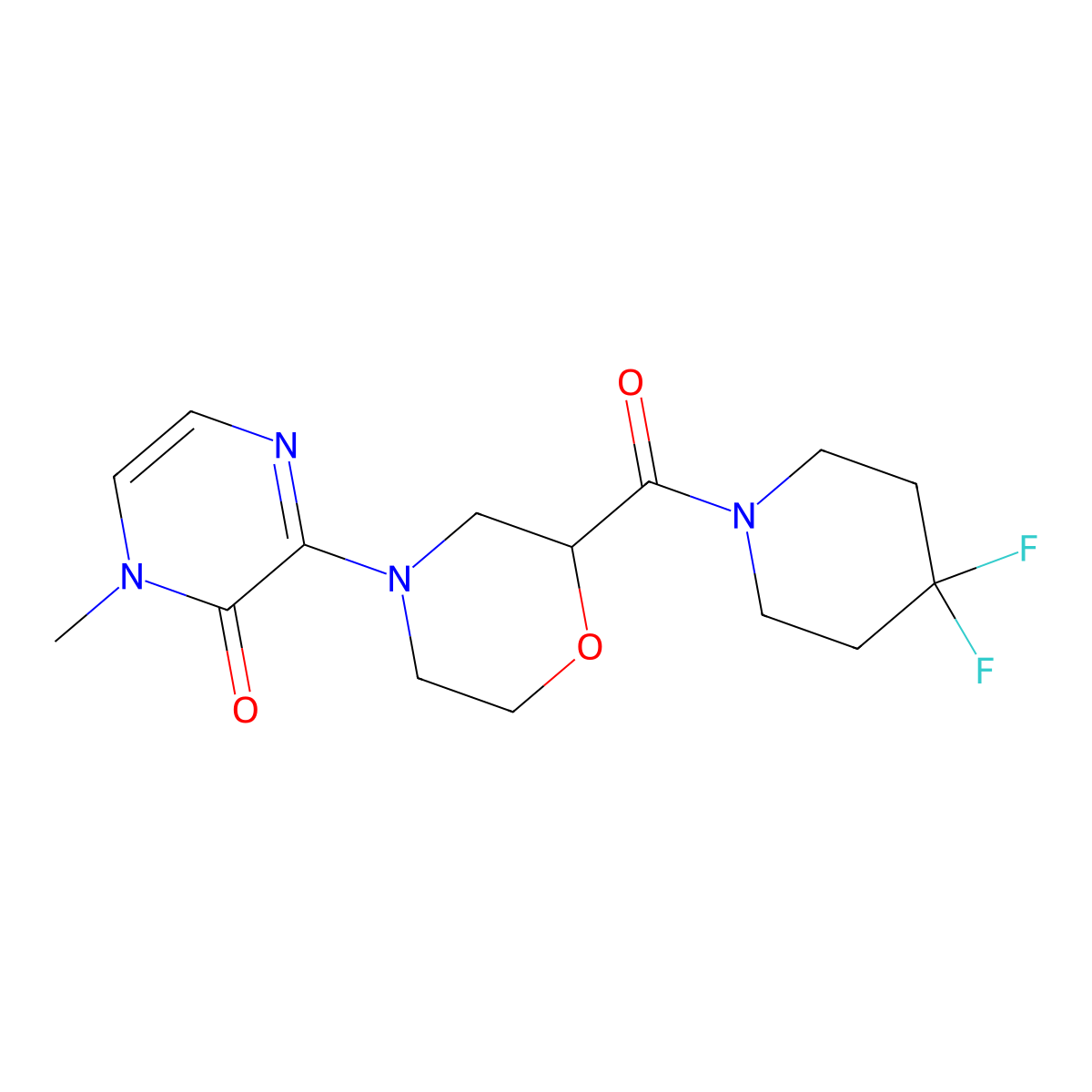 3-[2-(4,4-Difluoropiperidine-1-carbonyl)morpholin-4-yl]-1-methyl-1,2-dihydropyrazin-2-one molecular structure, CAS 2741921-61-7