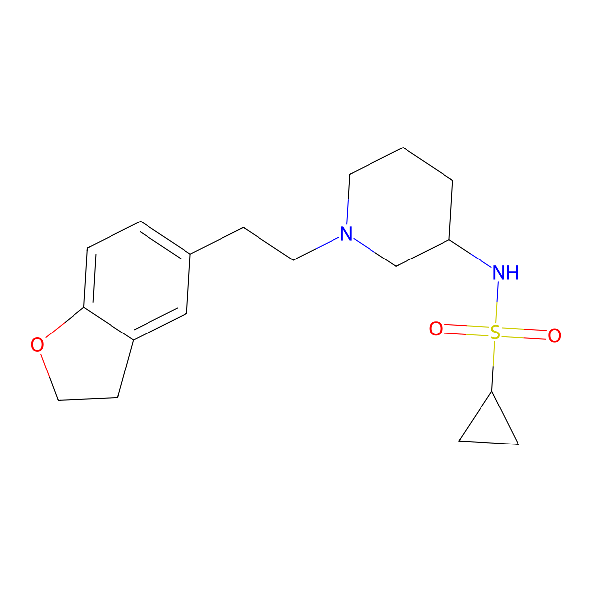 N-{1-[2-(2,3-dihydro-1-benzofuran-5-yl)ethyl]piperidin-3-yl}cyclopropanesulfonamide molecular structure, CAS 2741921-63-9