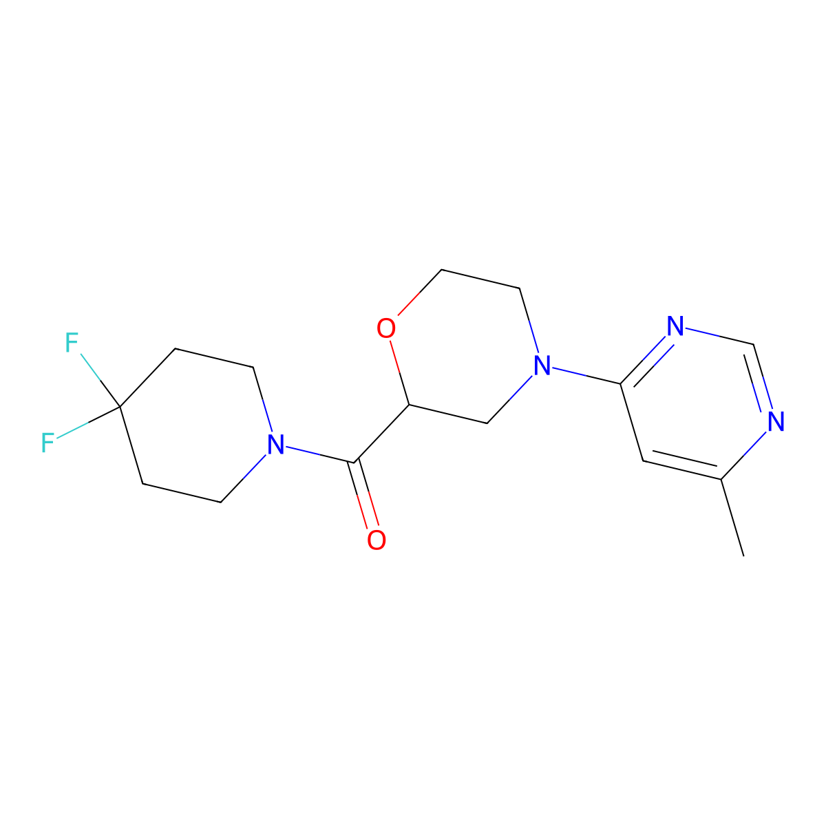2-(4,4-Difluoropiperidine-1-carbonyl)-4-(6-methylpyrimidin-4-yl)morpholine molecular structure, CAS 2741921-66-2