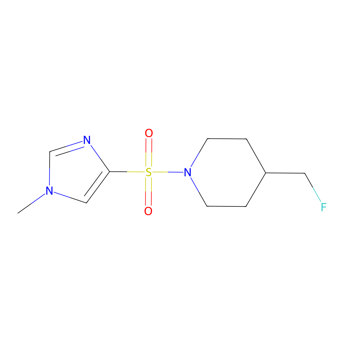 4-(fluoromethyl)-1-[(1-methyl-1H-imidazol-4-yl)sulfonyl]piperidine molecular structure, CAS 2741921-70-8