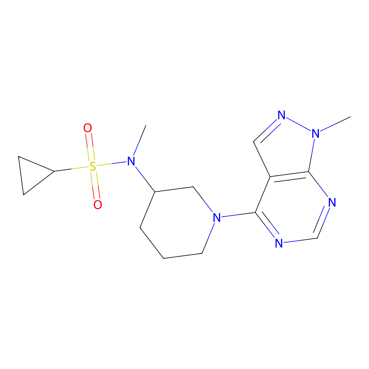 N-methyl-N-(1-{1-methyl-1H-pyrazolo[3,4-d]pyrimidin-4-yl}piperidin-3-yl)cyclopropanesulfonamide molecular structure, CAS 2741921-73-1