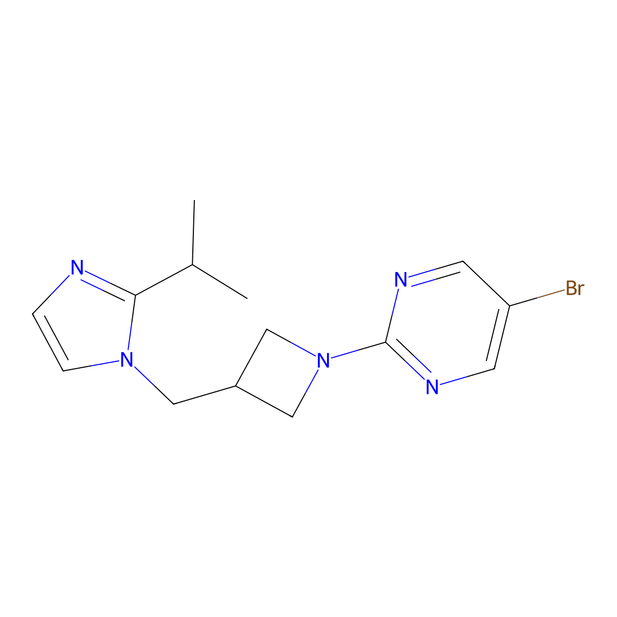 5-bromo-2-(3-{[2-(propan-2-yl)-1H-imidazol-1-yl]methyl}azetidin-1-yl)pyrimidine molecular structure, CAS 2741921-83-3