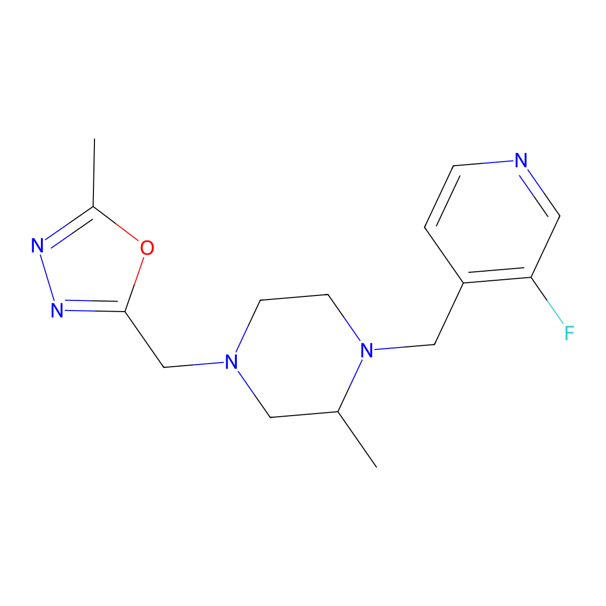 1-[(3-Fluoropyridin-4-yl)methyl]-2-methyl-4-[(5-methyl-1,3,4-oxadiazol-2-yl)methyl]piperazine molecular structure, CAS 2741921-84-4