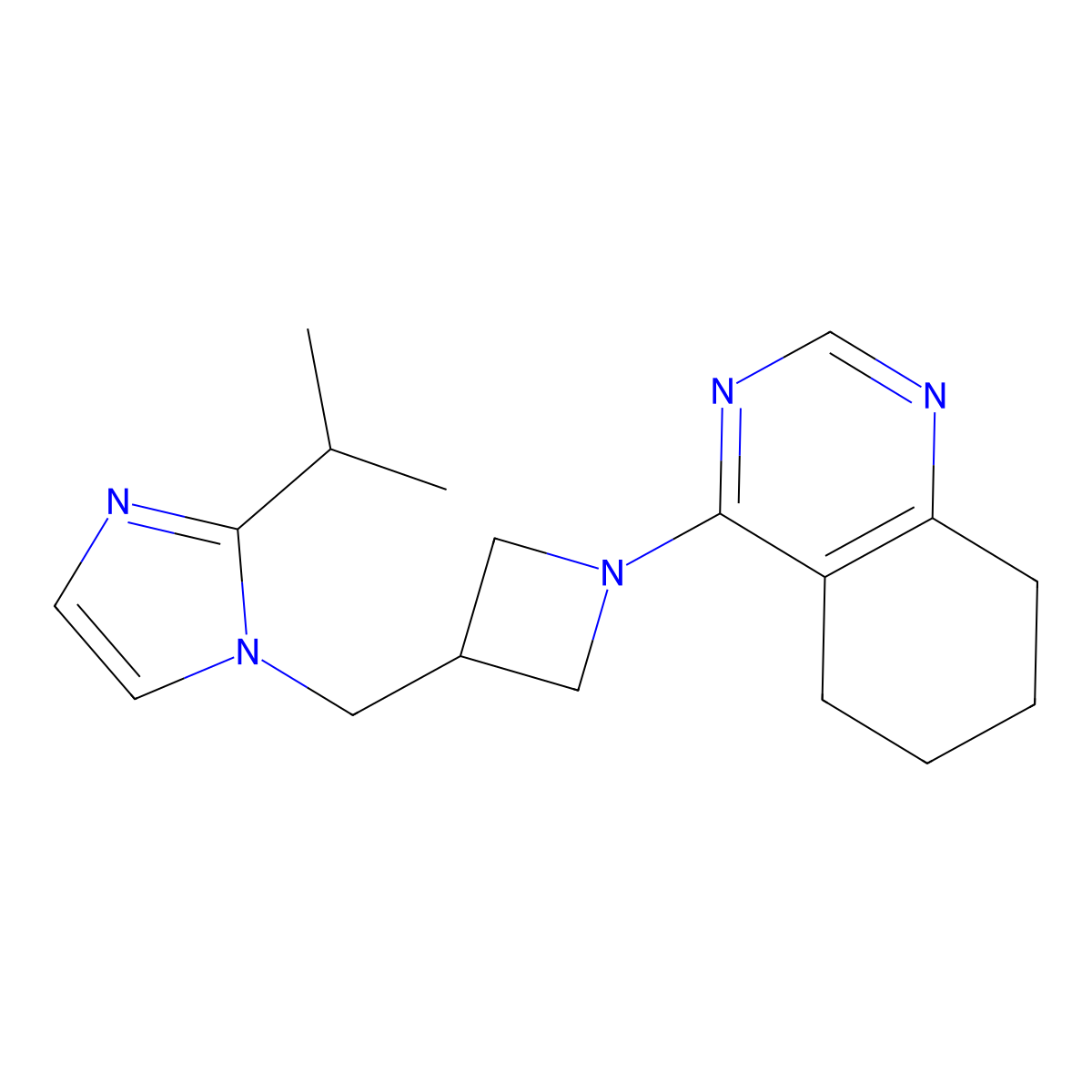 4-(3-{[2-(propan-2-yl)-1H-imidazol-1-yl]methyl}azetidin-1-yl)-5,6,7,8-tetrahydroquinazoline molecular structure, CAS 2741921-93-5