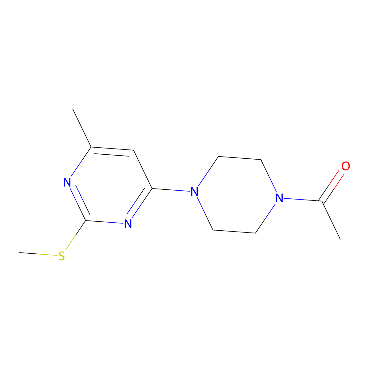 1-{4-[6-Methyl-2-(methylsulfanyl)pyrimidin-4-yl]piperazin-1-yl}ethan-1-one molecular structure, CAS 2741921-96-8